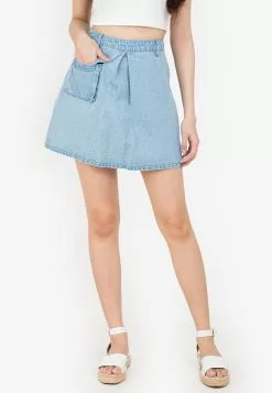 ZALORA BASICS Box Pleat Denim Cargo Skirt