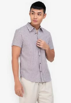 ZALORA BASICS Casual Stripes Short Sleeve Shirt