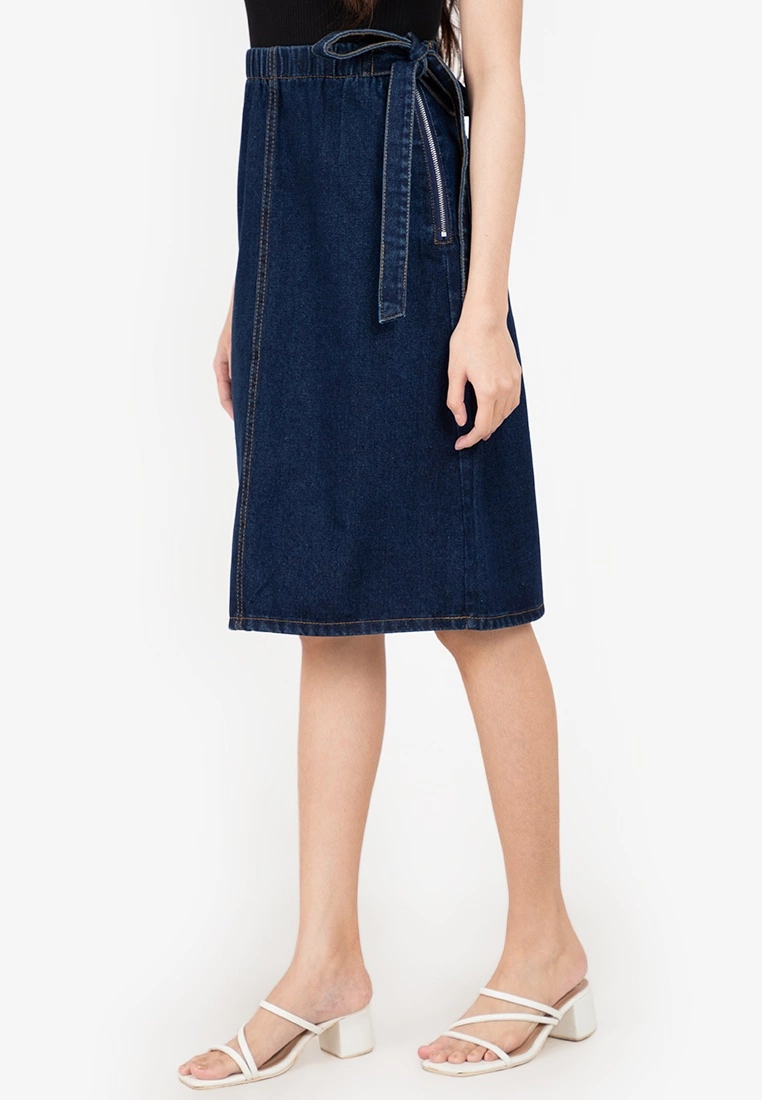 ZALORA BASICS Side Tie Midi Denim Skirt