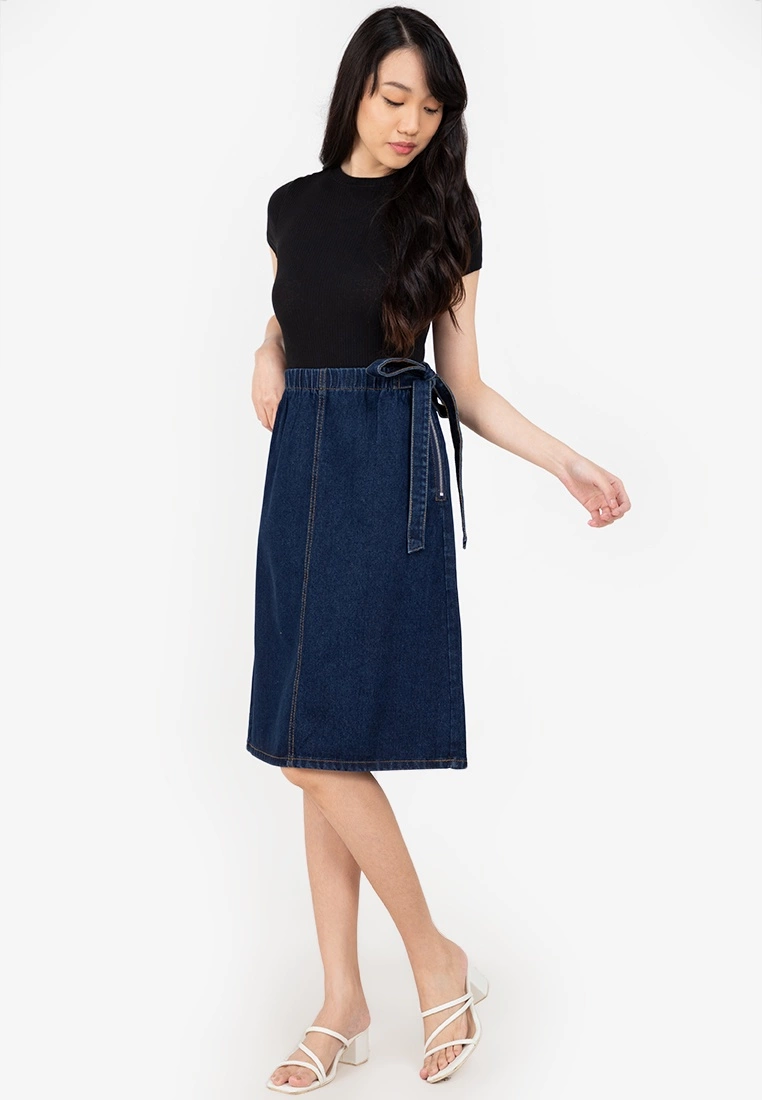 ZALORA BASICS Side Tie Midi Denim Skirt - Billede 4