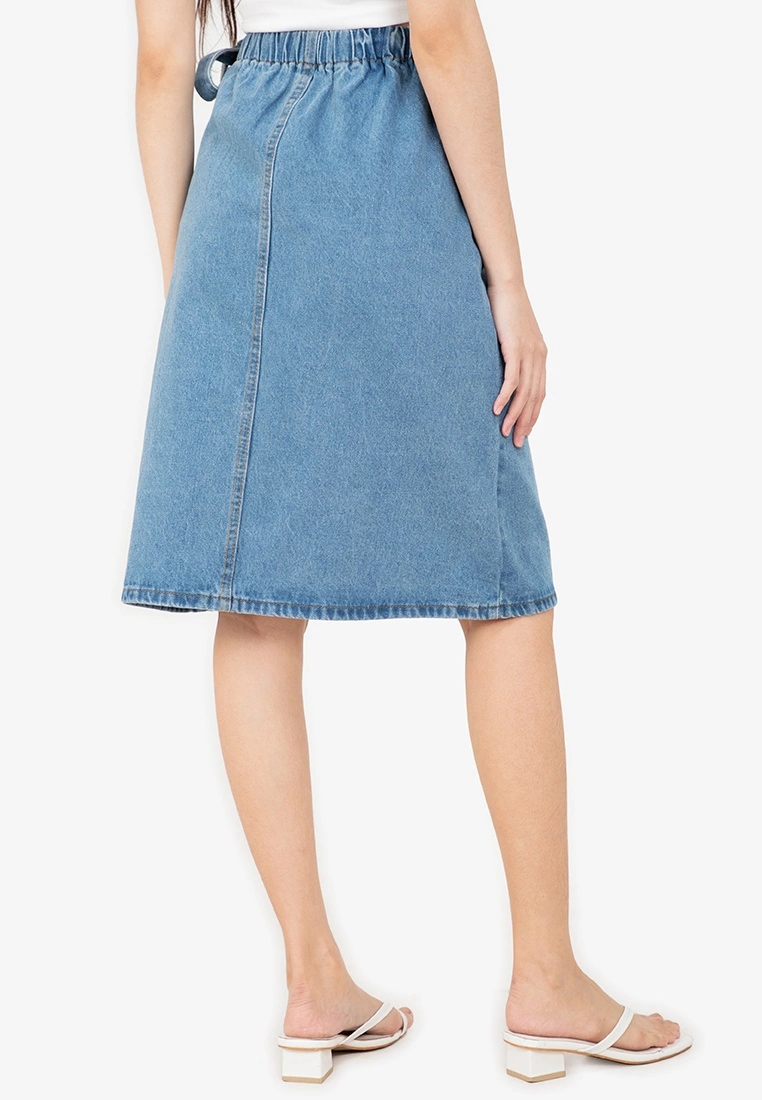 ZALORA BASICS Side Tie Midi Denim Skirt - Billede 2