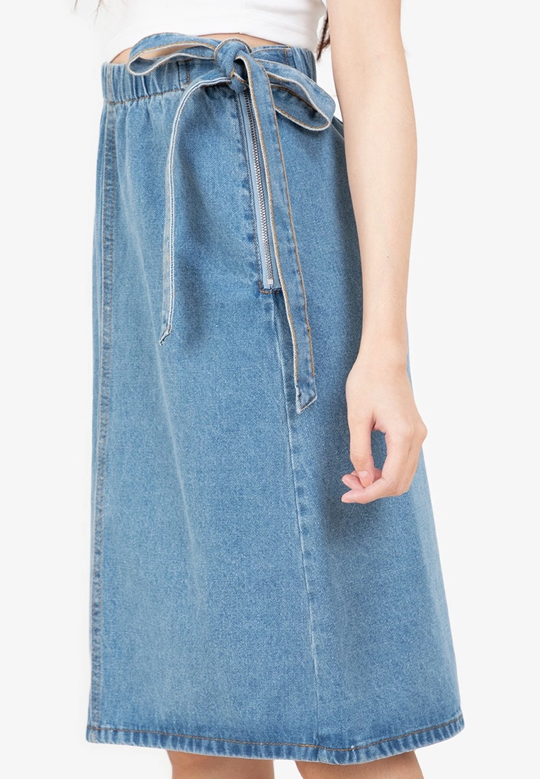 ZALORA BASICS Side Tie Midi Denim Skirt - Billede 3