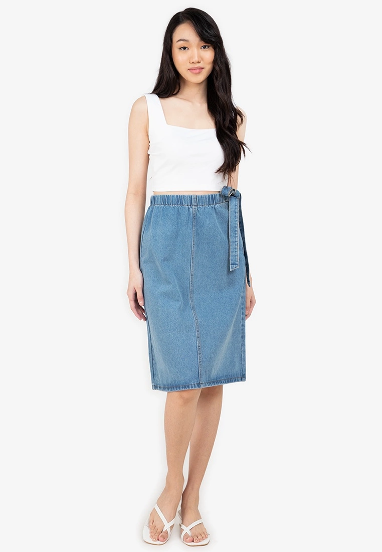 ZALORA BASICS Side Tie Midi Denim Skirt - Billede 4
