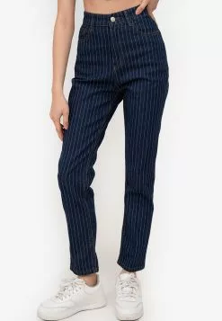 ZALORA BASICS Pinstripe Printed Mom Jeans