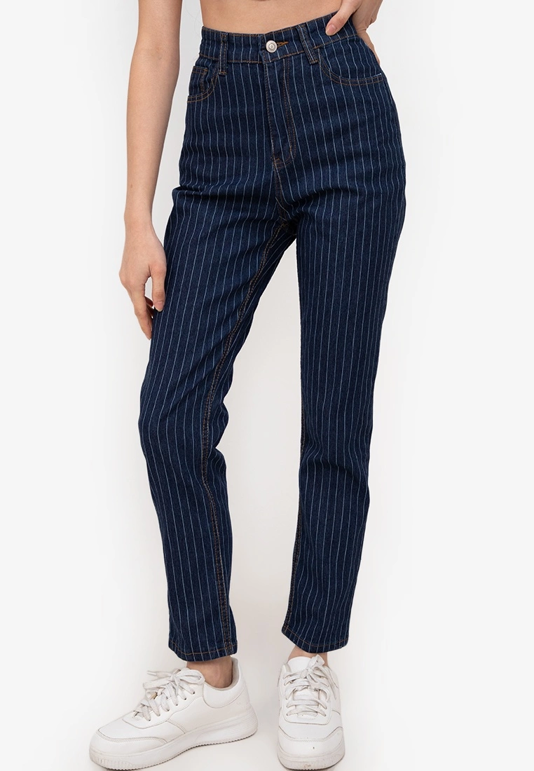 ZALORA BASICS Pinstripe Printed Mom Jeans