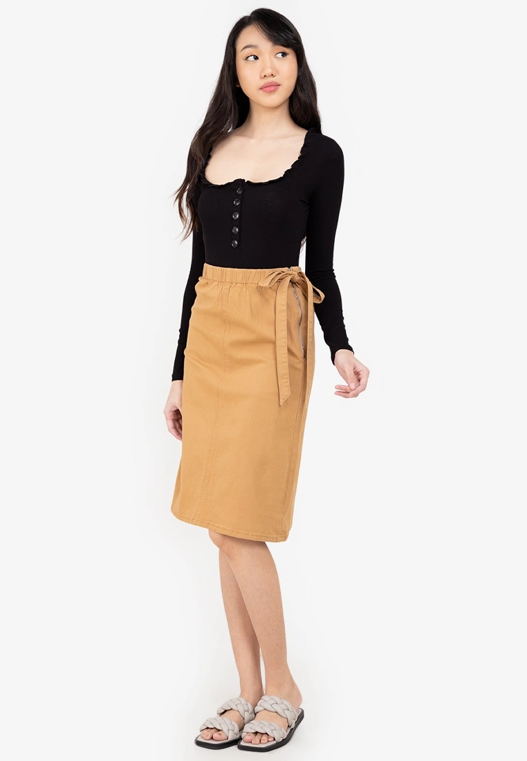 ZALORA BASICS Side Tie Midi Denim Skirt - Billede 4