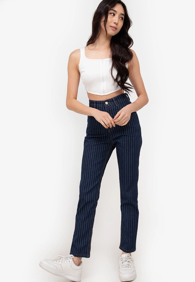 ZALORA BASICS Pinstripe Printed Mom Jeans - Billede 4
