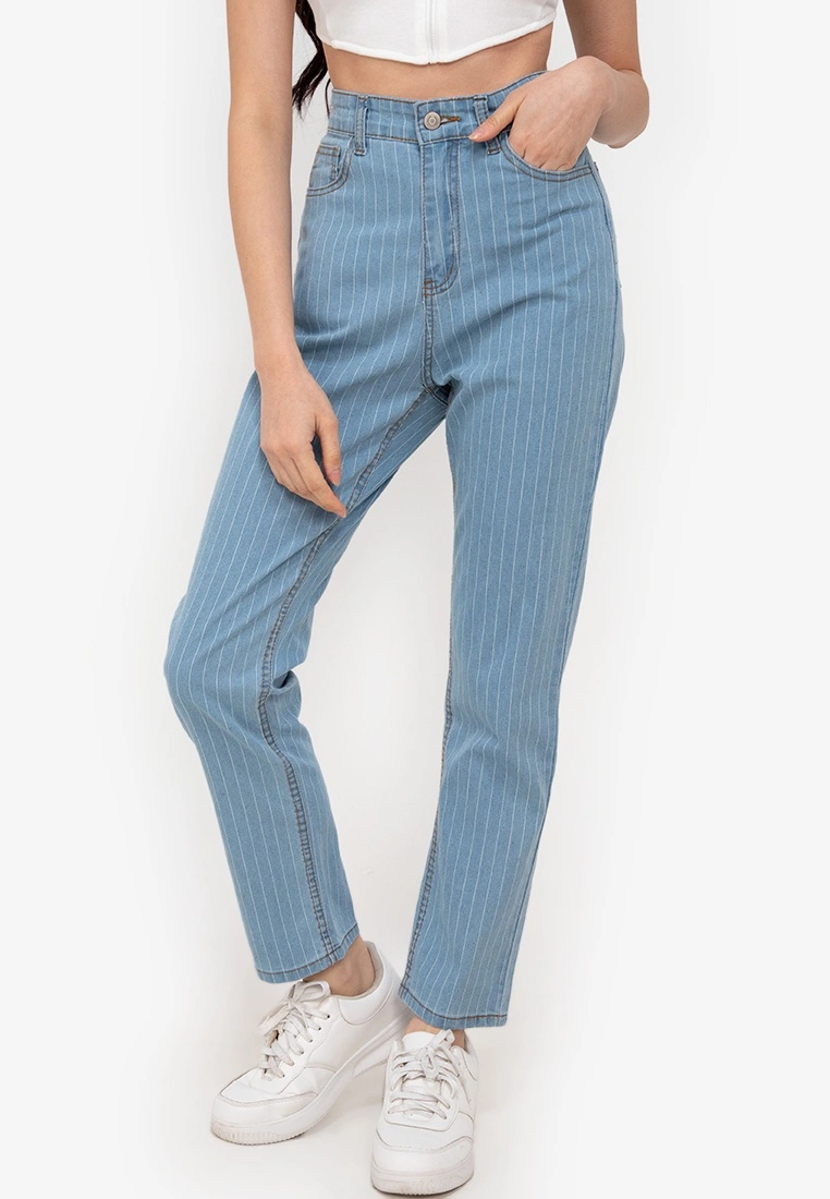 ZALORA BASICS Pinstripe Printed Mom Jeans