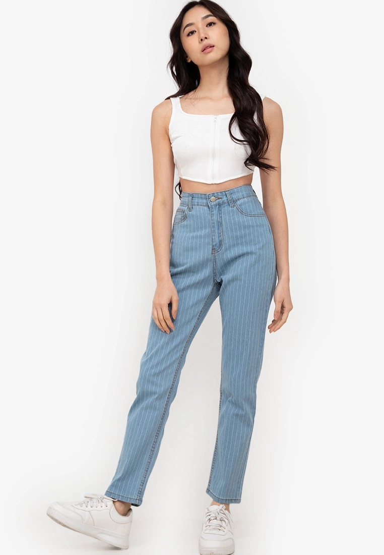 ZALORA BASICS Pinstripe Printed Mom Jeans - Billede 4