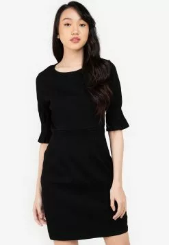 ZALORA BASICS Flounce Sleeve Fitted Denim Dress