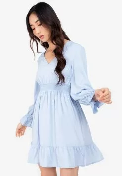 ZALORA BASICS Long Sleeve Pleat Detail Mini Dress