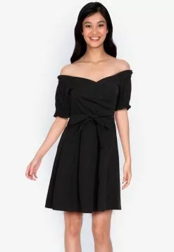 ZALORA BASICS Off Shoulder Dress With Self Tie