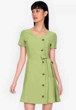 ZALORA BASICS V Neck Button Down Fit and Flare Dress