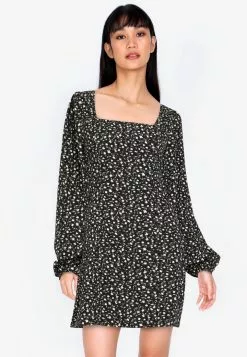 ZALORA BASICS Square Neck Balloon Sleeve Mini Dress