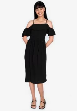 ZALORA BASICS Button Front Cold Shoulder Cami Dress