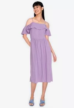 ZALORA BASICS Button Front Cold Shoulder Cami Dress