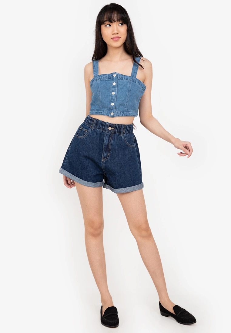 ZALORA BASICS Elastic Waist Denim Mom Shorts - Billede 4