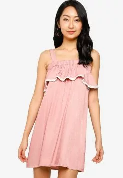 ZALORA BASICS Embroidered Cold Shoulder Mini Dress