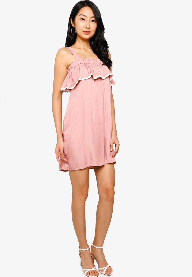 ZALORA BASICS Embroidered Cold Shoulder Mini Dress - Billede 4