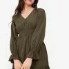 ZALORA BASICS Long Sleeve Pleat Detail Mini Dress