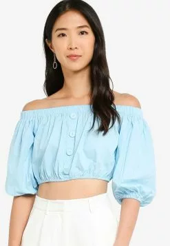 ZALORA BASICS Button Front Off Shoulder Top