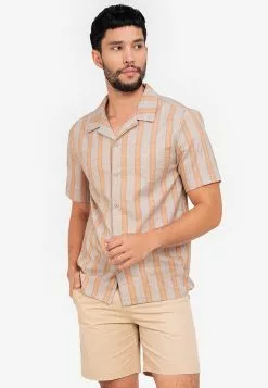 ZALORA BASICS Thick Mix Stripes Short Sleeve Shirt