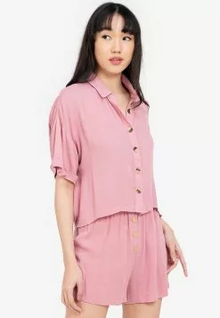 ZALORA BASICS Lounge Button Front Shirt