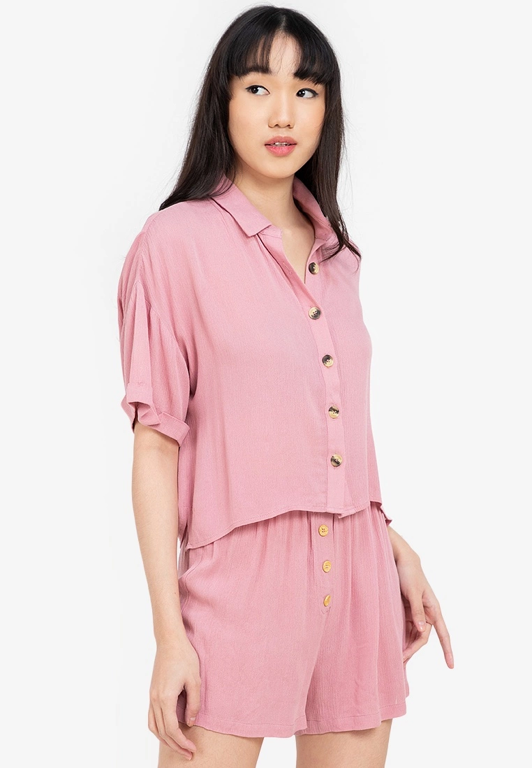 ZALORA BASICS Lounge Button Front Shirt