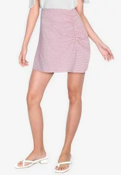 ZALORA BASICS Ruched Front Gingham Mini Skirt