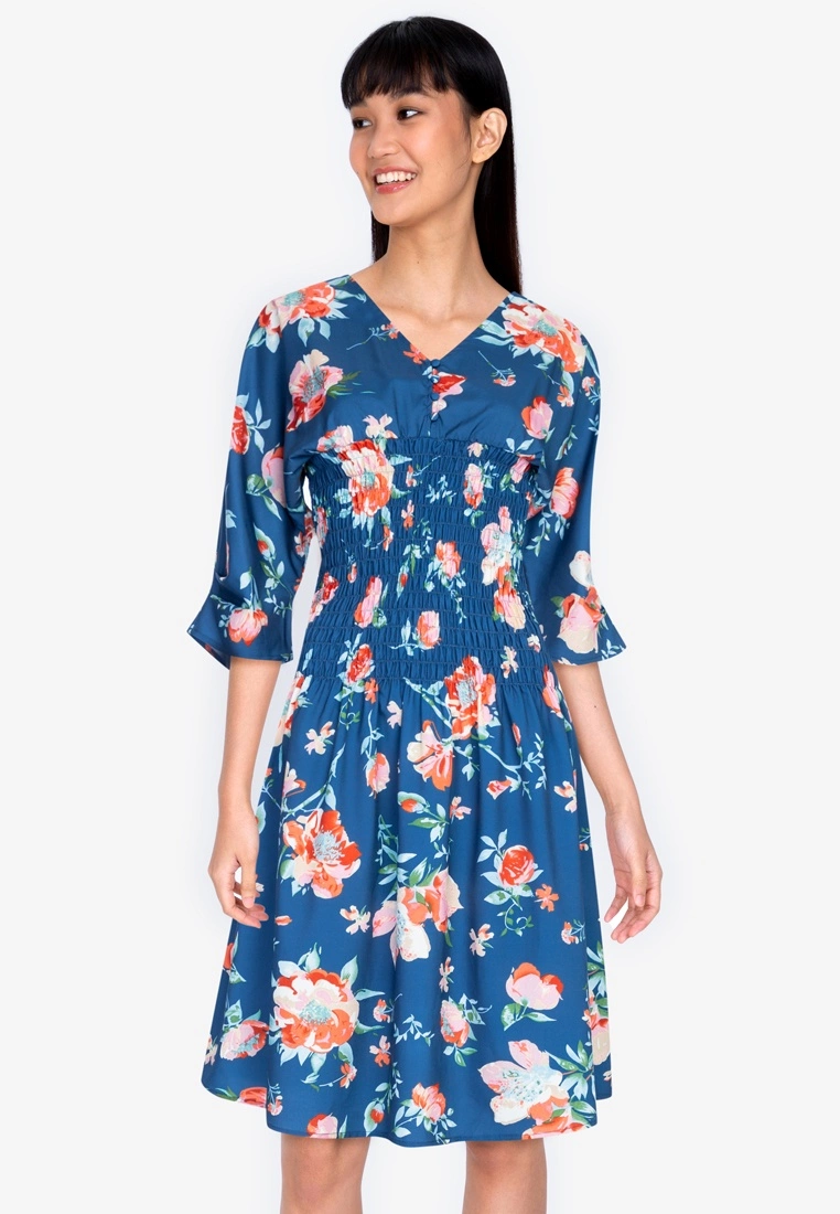 ZALORA BASICS Smoked Waist Dolman Sleeves Dress