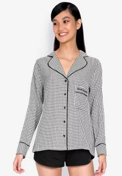 ZALORA BASICS Lounge Contrast Flannel Pyjama Shirt