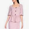 ZALORA BASICS Square Neck Button Down Peplum Blouse