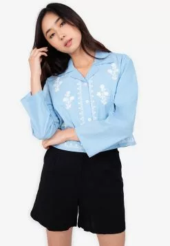 ZALORA BASICS Embroidered Long Sleeve Shirt
