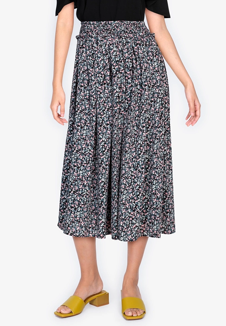 ZALORA BASICS Smocked Waist Midi Skirt