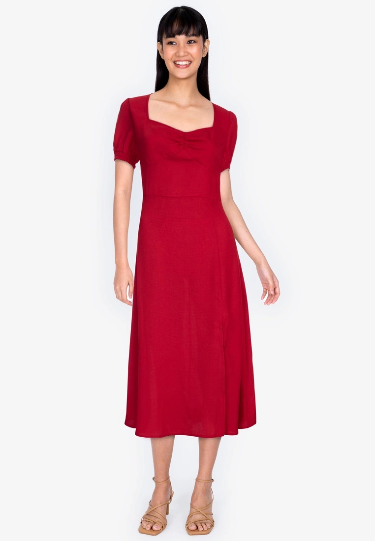 ZALORA BASICS Smocked Sleeves Ruched Front Midi Dress
