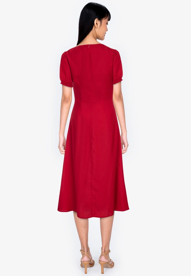 ZALORA BASICS Smocked Sleeves Ruched Front Midi Dress - Billede 2