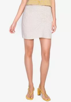 ZALORA BASICS Ruched Front Gingham Mini Skirt