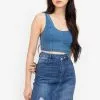 ZALORA BASICS Denim Panelled Crop Top