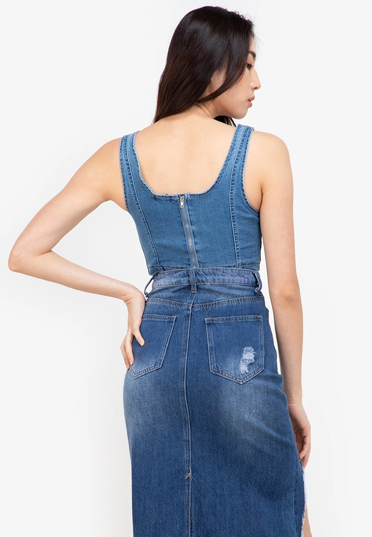 ZALORA BASICS Denim Panelled Crop Top - Billede 2
