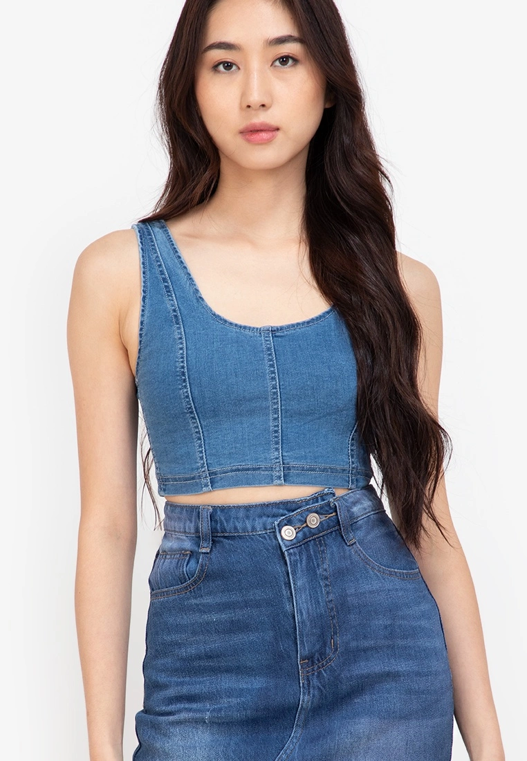 ZALORA BASICS Denim Panelled Crop Top - Billede 3
