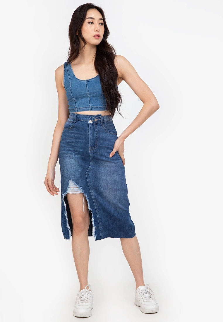 ZALORA BASICS Denim Panelled Crop Top - Billede 4