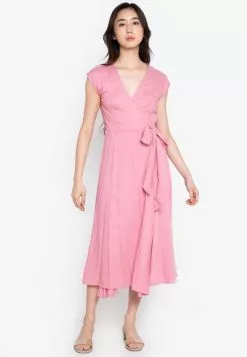 ZALORA BASICS Cap Sleeve Midi Wrap Dress