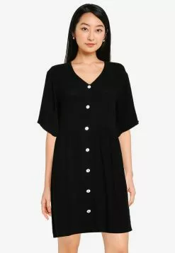 ZALORA BASICS Short Sleeve Button Down Babydoll Dress