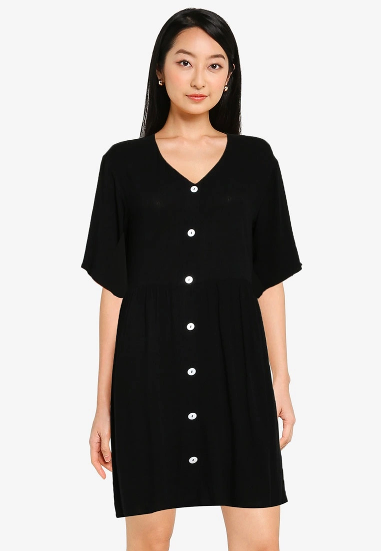 ZALORA BASICS Short Sleeve Button Down Babydoll Dress