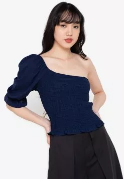 ZALORA BASICS Shirred Bodice One Shoulder Top