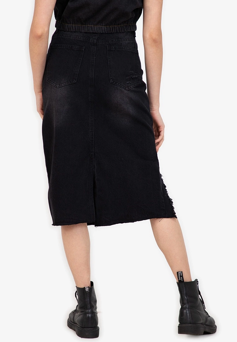 ZALORA BASICS Knee Length Distressed Slit Denim Skirt - Billede 2