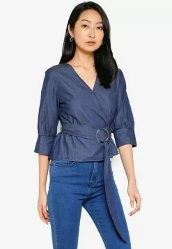 ZALORA BASICS Chambray Self Tie Blouse