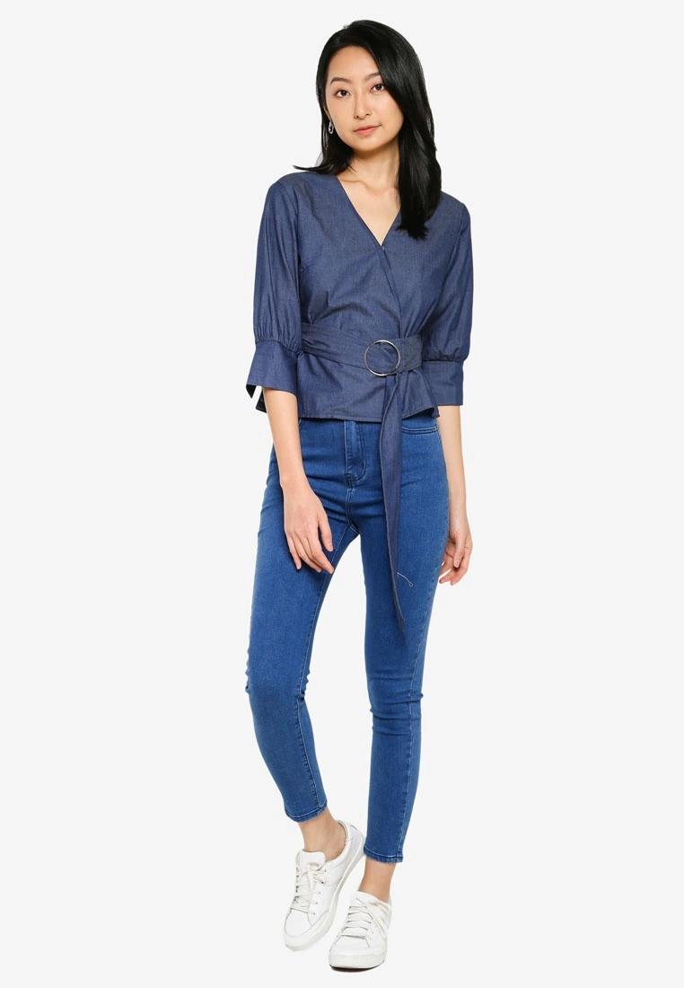 ZALORA BASICS Chambray Self Tie Blouse - Billede 4