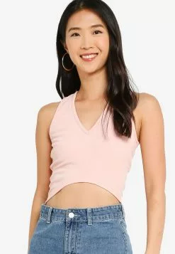 ZALORA BASICS Curve Hem Sleeveless Crop Top