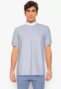 ZALORA BASICS Contrast Trim Stand Collar Polo